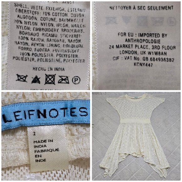 Leifnotes Womens Ivory Sheer Lace Dress Smocked‎ Waist Sequins Dot Size 2 - Picture 11 of 14